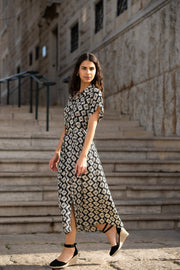 Yumi Black Viscose Midi Shirt Dress With Matching Belt
