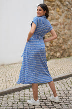 Yumi Blue Viscose Midi Shirt Dress With Matching Belt