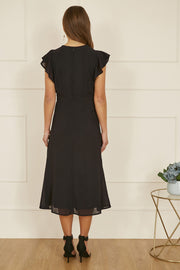 Yumi Black All Over Floral Embroidery Midi Skater Dress