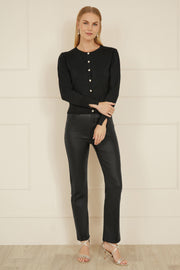 Yumi Black Metallic Knit Cardigan With Pearl Button Details