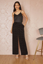 Yumi Black Velvet Sparkle Wide Leg Trousers