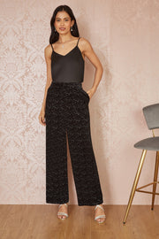 Yumi Black Velvet Sparkle Wide Leg Trousers