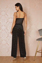 Yumi Black Velvet Sparkle Wide Leg Trousers