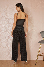 Yumi Black Velvet Sparkle Wide Leg Trousers