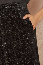 Yumi Black Velvet Sparkle Wide Leg Trousers
