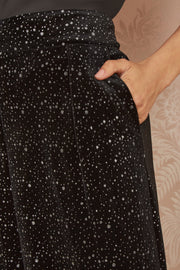 Yumi Black Velvet Sparkle Wide Leg Trousers