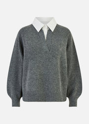 Yumi Grey Knitted Jumper With Collar Detail