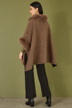 Yumi Brown Cape With Luxe Fur Trim And Lining