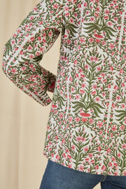 Yumi Pink Floral Print Reversible Cotton Quilted Jacket