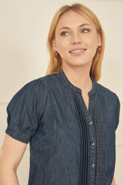 Yumi Blue Chambray Pleated Denim Shirt