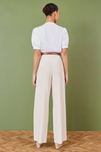Yumi White Cotton Pleated short Sleeve Shirt