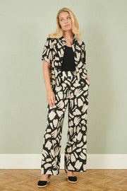 Yumi Black Cotton Splash Print Relaxed Fit Trousers