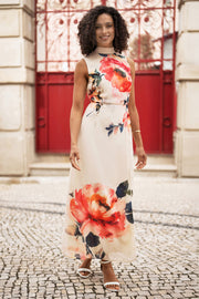Yumi Ivory Flower Halter Neck Maxi Dress