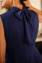Yumi Navy Flower Halter Neck Maxi Dress
