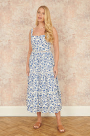 Yumi Blue Floral Broderie Anglaise Midi Sun Dress
