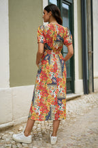 Yumi Multicolour Floral Patchwork Print Midi Shirt Dress