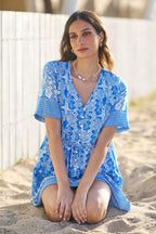 Yumi Blue Viscose Palm Relaxed Tunic
