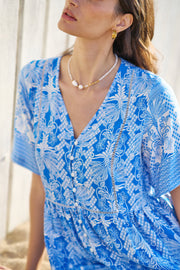 Yumi Blue Viscose Palm Relaxed Tunic