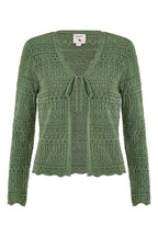 Yumi Green Crochet Tie Front Cardigan