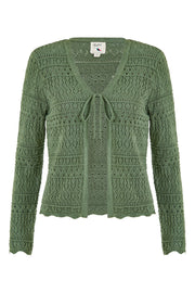 Yumi Green Crochet Tie Front Cardigan