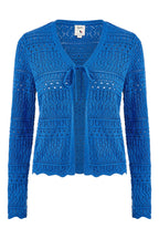 Yumi Blue Crochet Tie Front Cardigan