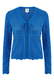 Yumi Blue Crochet Tie Front Cardigan