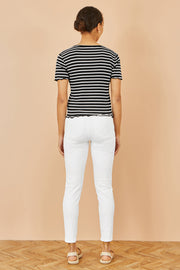 Yumi Black Striped Cotton Jersey Lettuce Trim T-Shirt