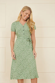 Yumi Green Ditsy Print Midi Tea Dress