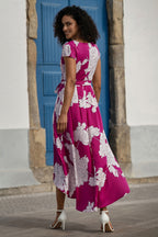 Pink Blossom Print Wrap Dress With Dipped Hem