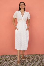 Yumi White Broderie Anglaise Midi Dress With Split Hemline