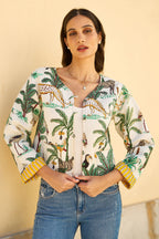 Yumi White Animal Reversible Cotton Quilted Jacket