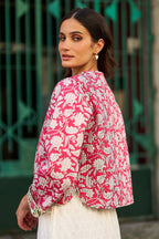 Yumi Pink Floral Reversible Cotton Quilted Jacket