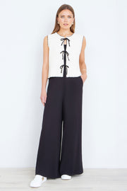 Yumi Ivory Knitted Waistcoat With Bow Trims