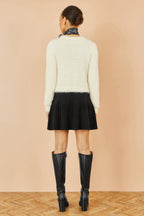 Yumi Ivory Eyelash Fluffy Knit Bolero With Tie Front