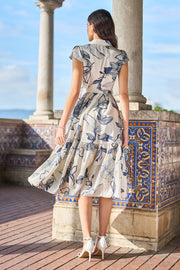 Yumi White Abstract Floral Midi Shirt Dress