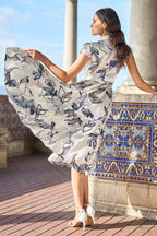 Yumi White Abstract Floral Midi Shirt Dress