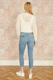 Yumi White Tie Front Cardigan With Flower Design