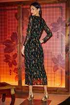 Yumi Black Metallic Sparkle Mesh Wrap Midi Dress
