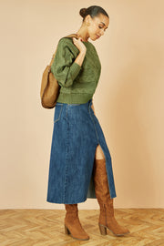 Yumi Green Cable Knit Relaxed Fit Jumper