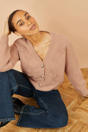 Yumi Brown Floral Embroidered Relaxed Fit Cardigan