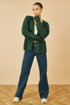 Yumi Green Edge to Edge Cardigan With Flower Detail Sleeves