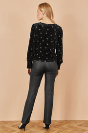 Yumi Black Sparkle Bow Print Velvet Top