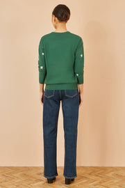 Yumi Green Gold Foil Star Print Relaxed Fit Jumper