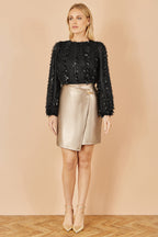 Yumi Black Hanging Sequin Long Sleeve Top