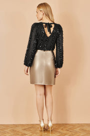 Yumi Black Hanging Sequin Long Sleeve Top