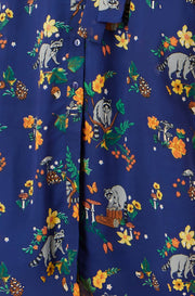 Yumi Recycled Navy Raccoon Print Shirt Midi Dress