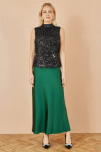 Yumi Black Sequin High Neck Top