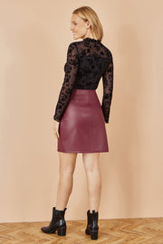 Yumi Burgundy Faux Leather Wrap Mini Skirt