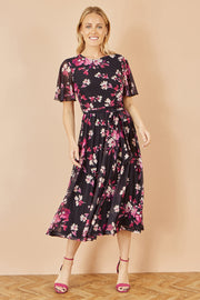 Yumi Black Mesh Skater Floral Midi Dress