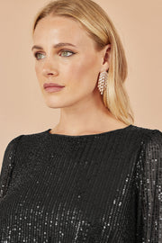 Yumi Black Sequin And Velvet Mini Dress